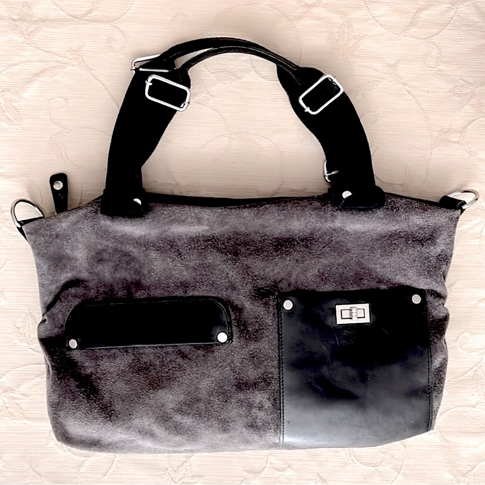 Suede & Leather Pocket Duffle Style Tote - 19” x 13” x 3” - EUC - Picture 2 of 9